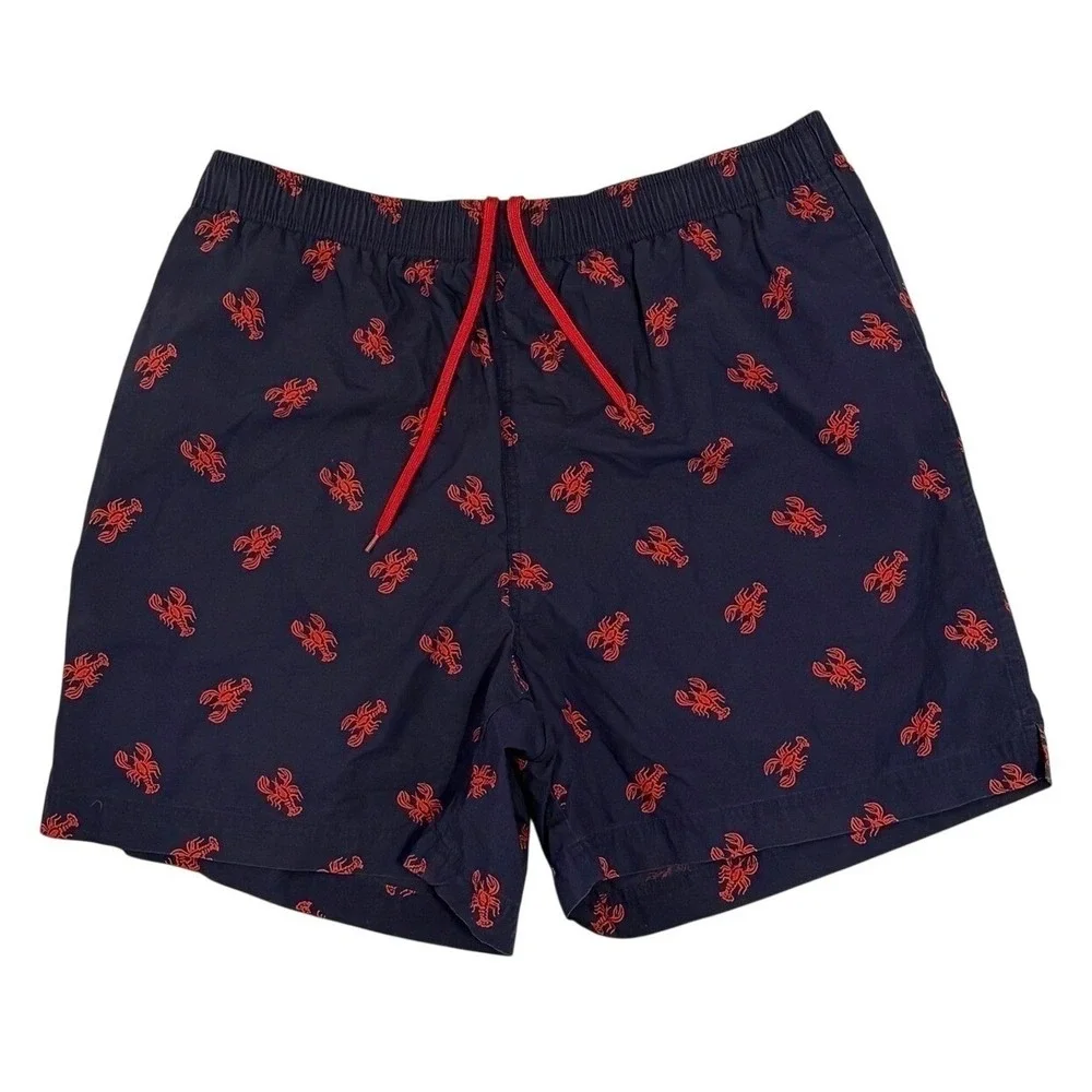 Polo Sport Ralph Lauren Swim Trunks Navy Blue Red Lobster Printed Mens XL Preppy